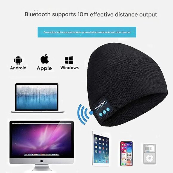 Adult men and women simple and easy to match solid color Bluetooth hat wool hat - Picture 2 of 5